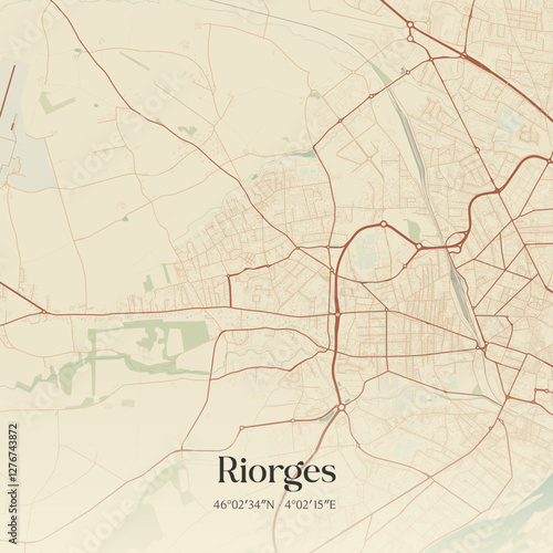 Vintage map of Riorges, France.