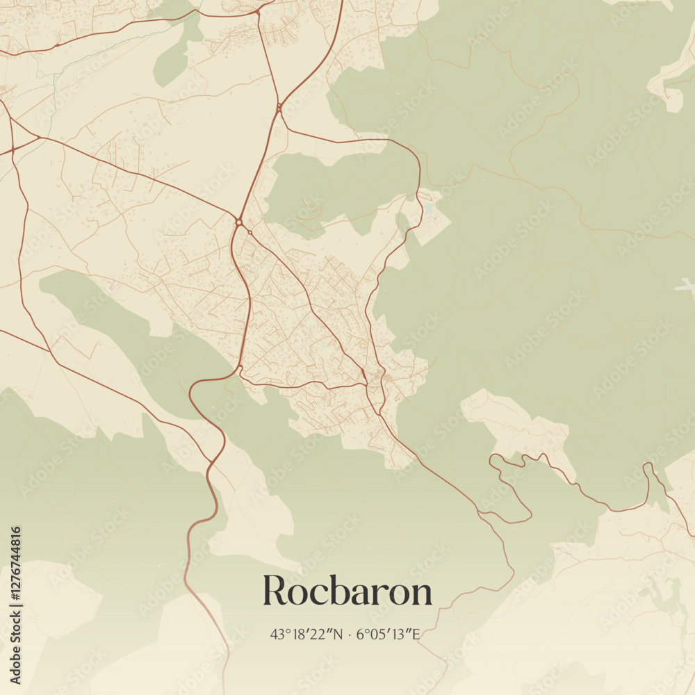 Obraz premium Vintage map of Rocbaron, France.