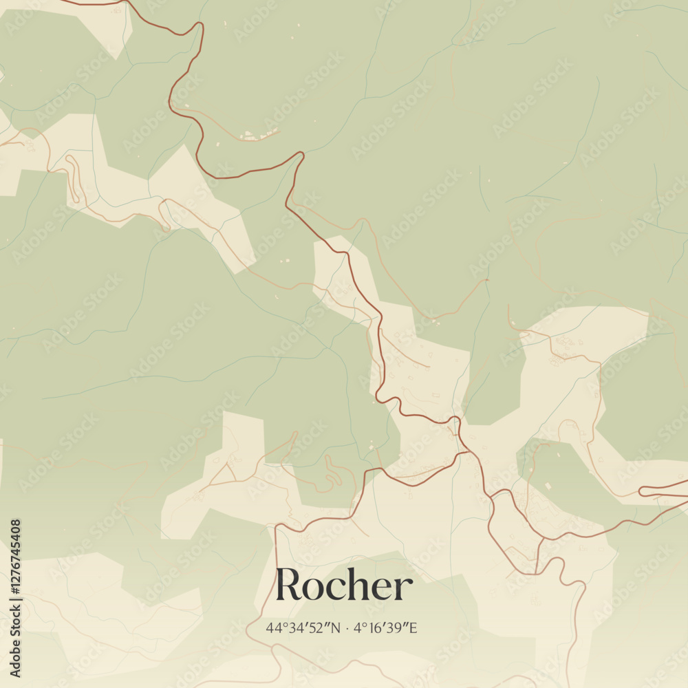 Obraz premium Vintage map of Rocher, France.