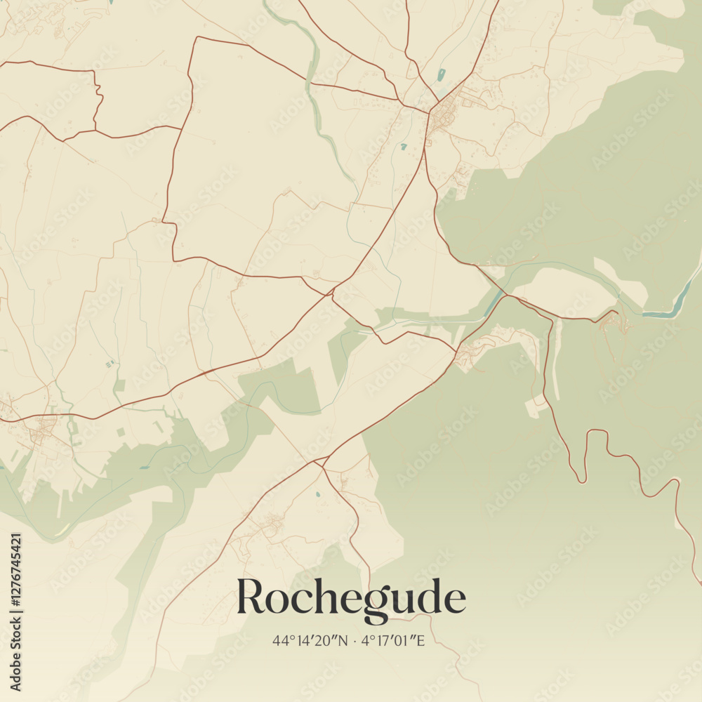 Fototapeta premium Vintage map of Rochegude, France.