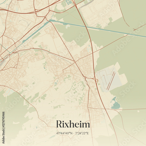 Vintage map of Rixheim, France.
