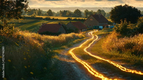 High-speed fiber-optic network installation enhances connectivity in rural village with bright, positive atmosphere