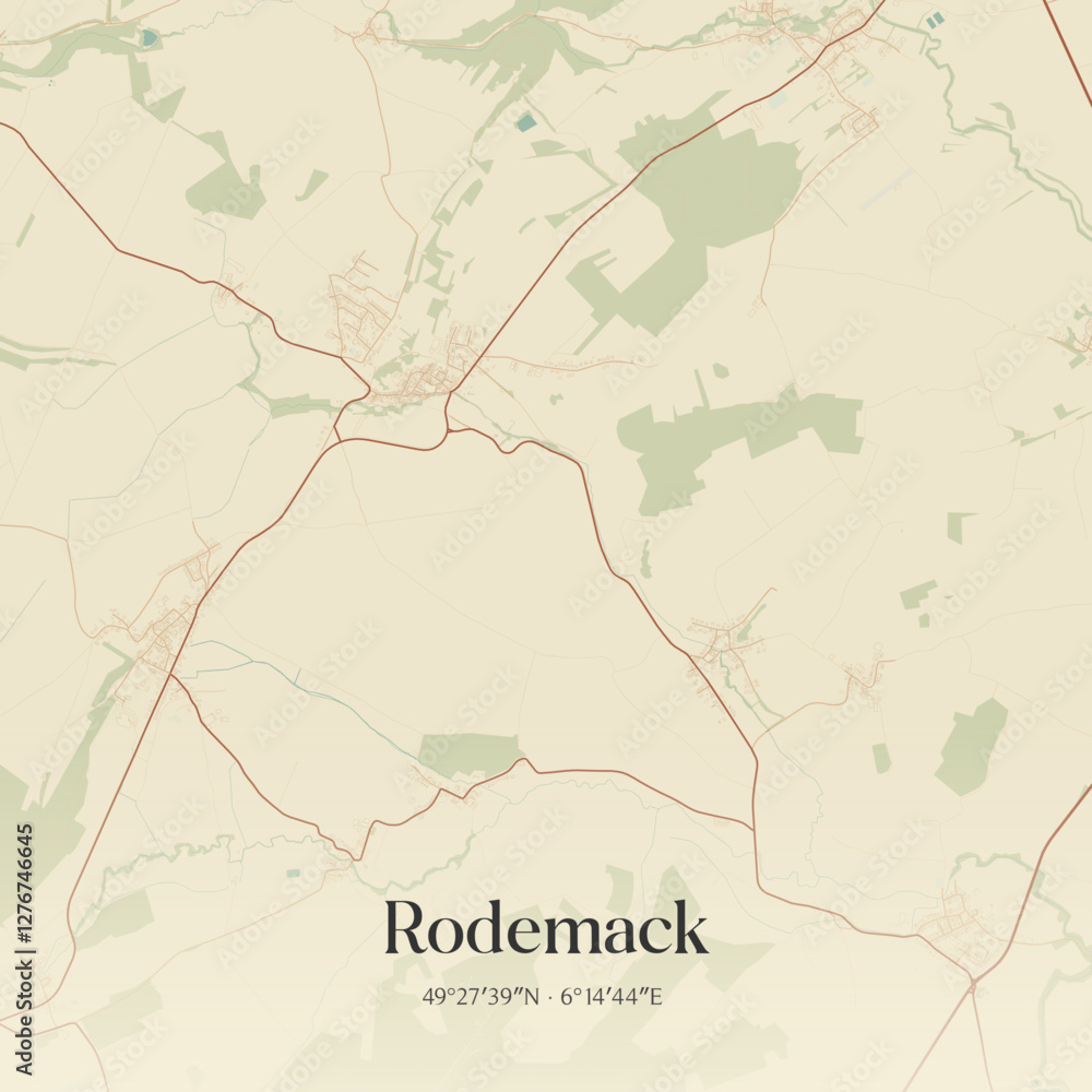 Fototapeta premium Vintage map of Rodemack, France.