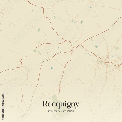 Vintage map of Rocquigny, France.