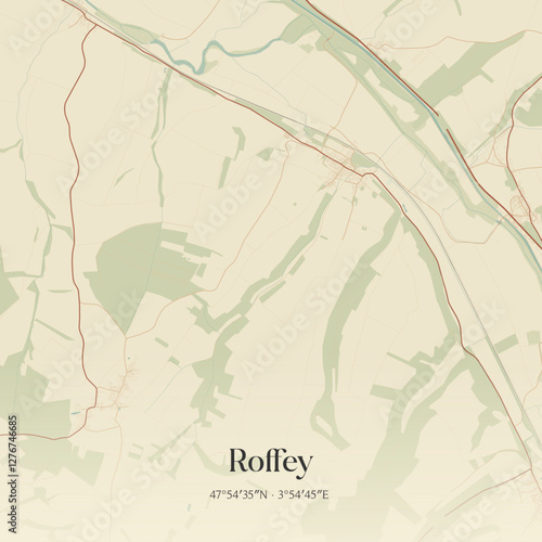Vintage map of Roffey, France.