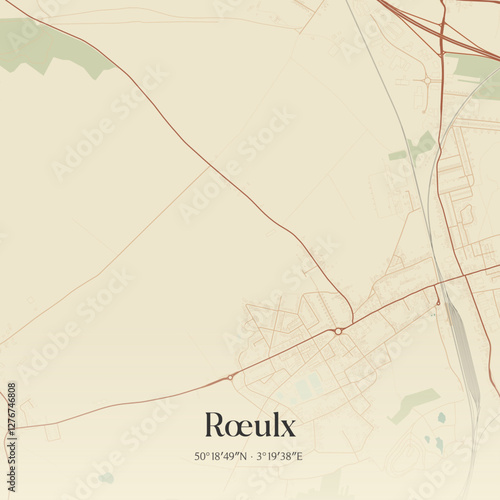 Vintage map of Rœulx, France.