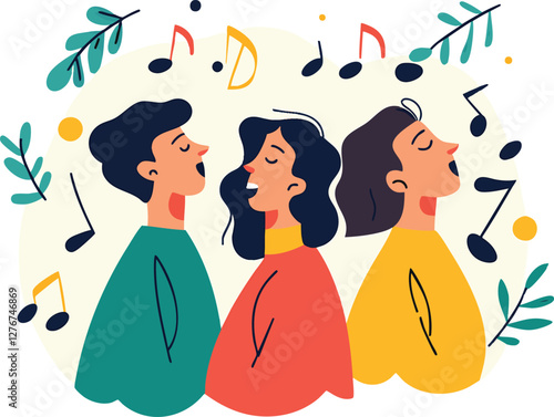 Group of People Singing image is ready for your design. Adobe Illustrator Artwork vector illustration,