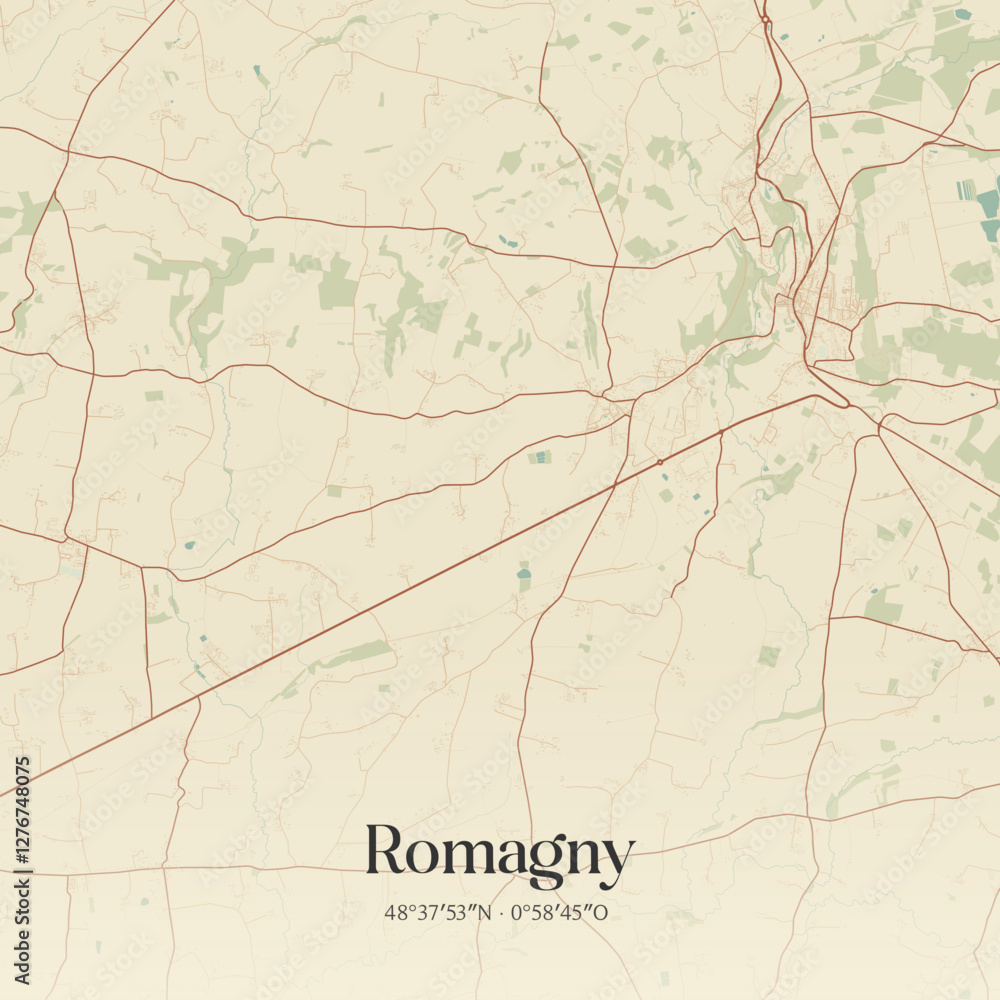 Fototapeta premium Vintage map of Romagny, France.