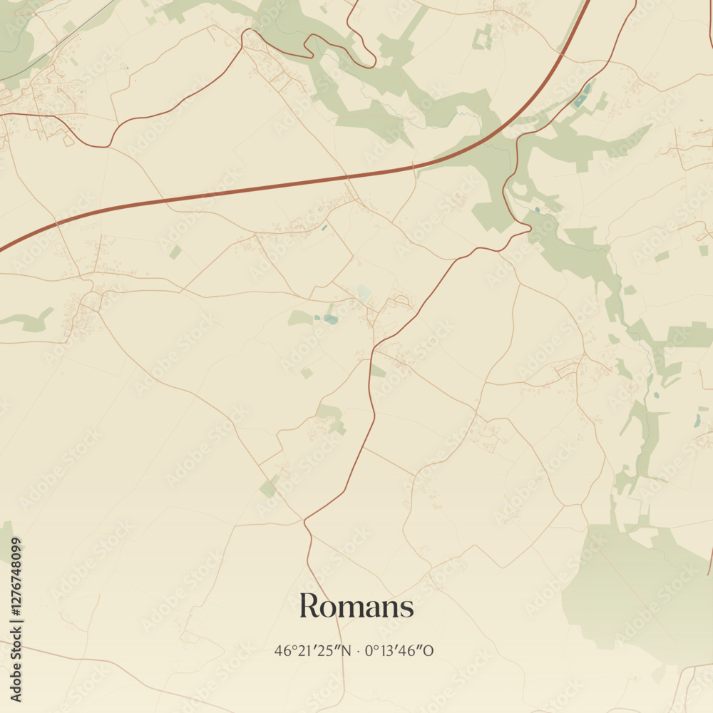 Fototapeta premium Vintage map of Romans, France.