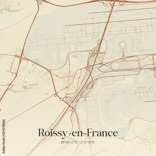 Vintage map of Roissy-en-France, France.