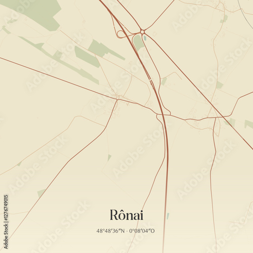Vintage map of Rônai, France.