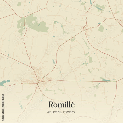 Vintage map of Romillé, France.