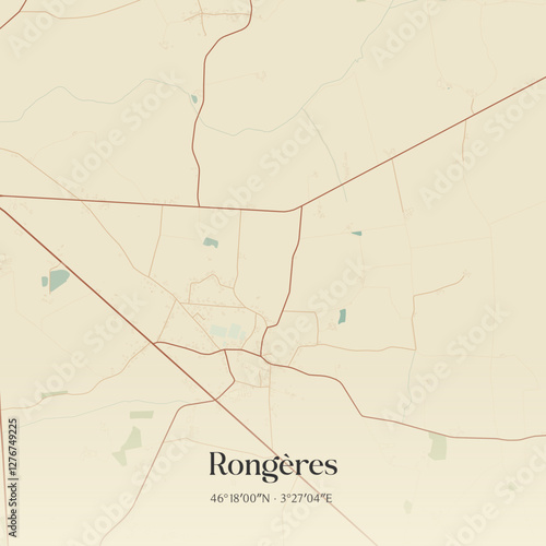 Vintage map of Rongères, France.