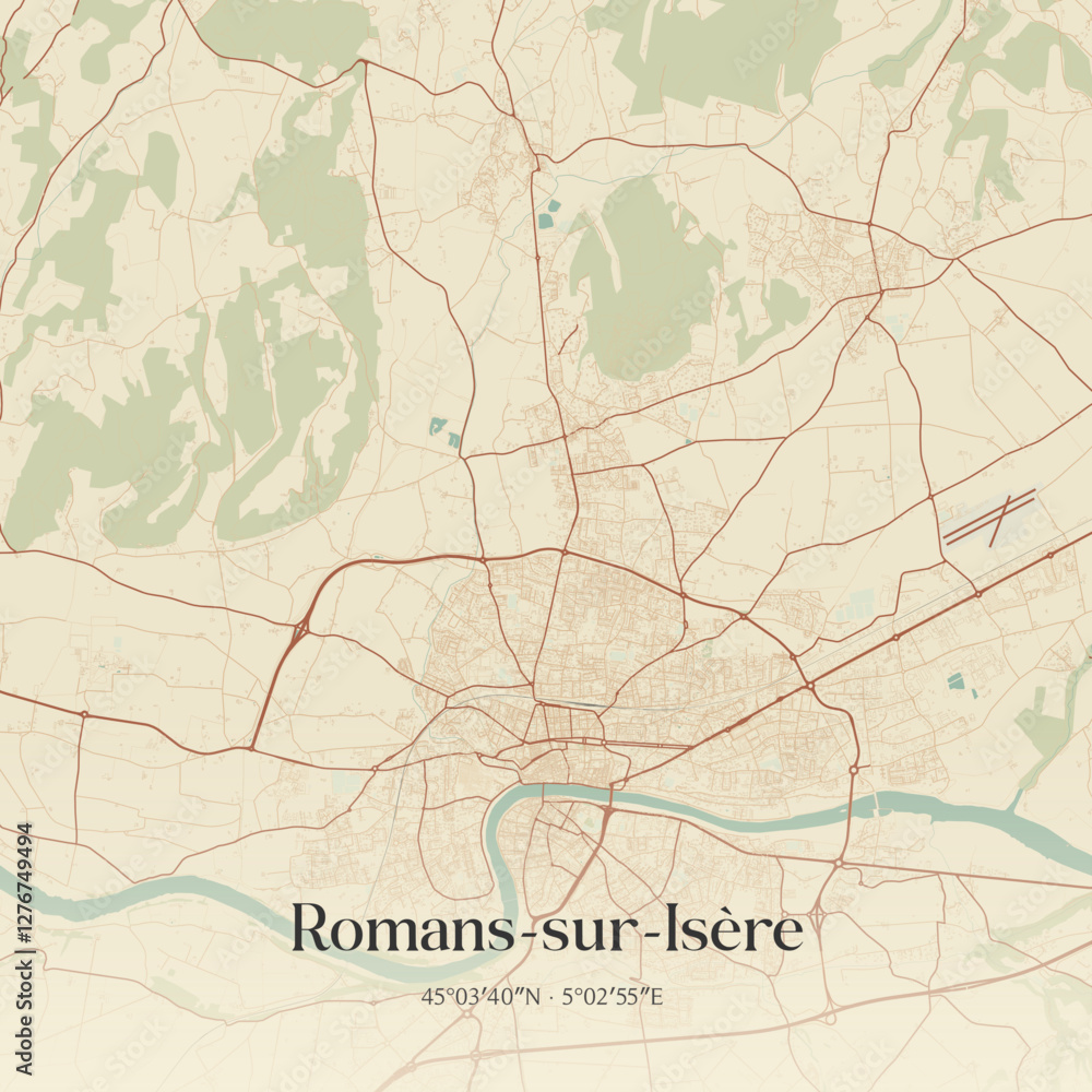 Fototapeta premium Vintage map of Romans-sur-Isère, France.