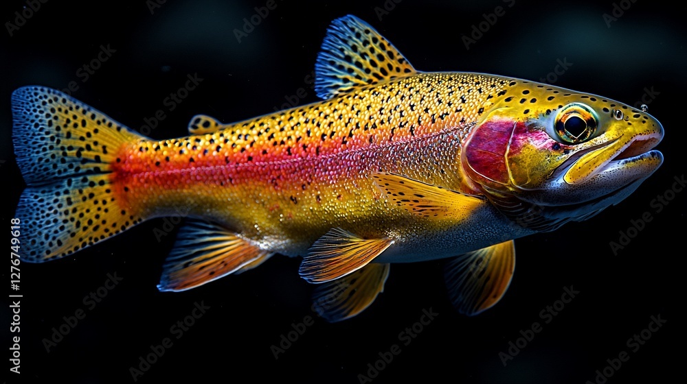 Vibrant Rainbow Trout Swimming Gracefully in a Clear Underwater Habitat Vibrant Rainbow Trout Swimming Gracefully in a Clear Underwater Habitat