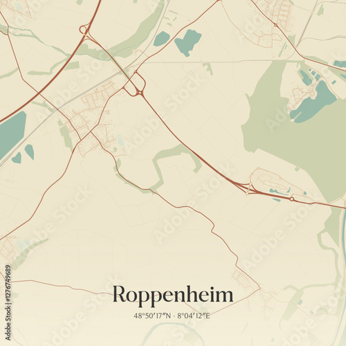 Vintage map of Roppenheim, France.