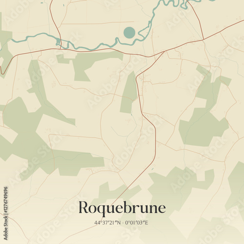Vintage map of Roquebrune, France.