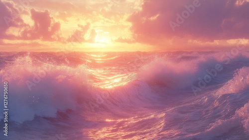 Coastal landscape with waves at dawn highlighting sustainability and environmental harmony