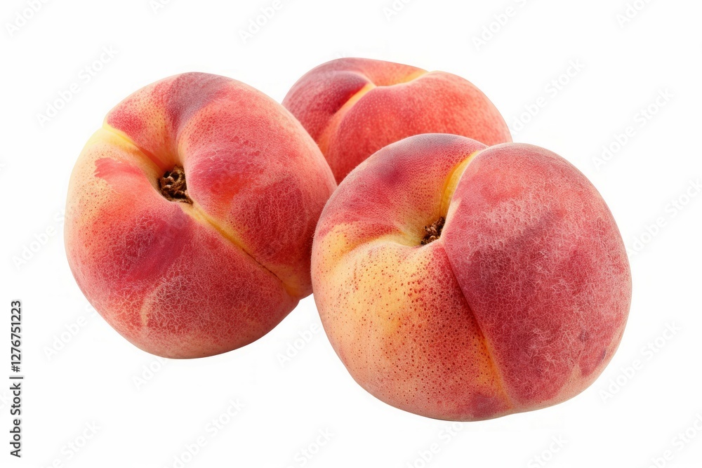 Few ripe peaches on white background. Neural network AI generated Few ripe peaches on white background. Neural network AI generated