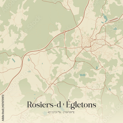 Vintage map of Rosiers-d'Égletons, France.