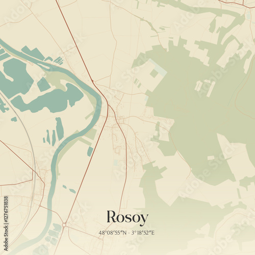 Vintage map of Rosoy, France.
