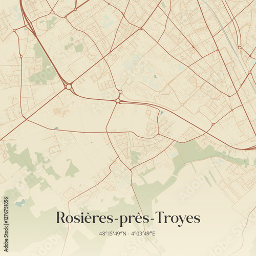 Vintage map of Rosières-près-Troyes, France.