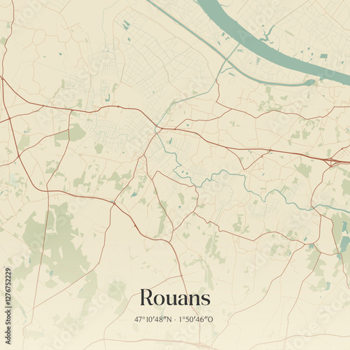 Vintage map of Rouans, France.