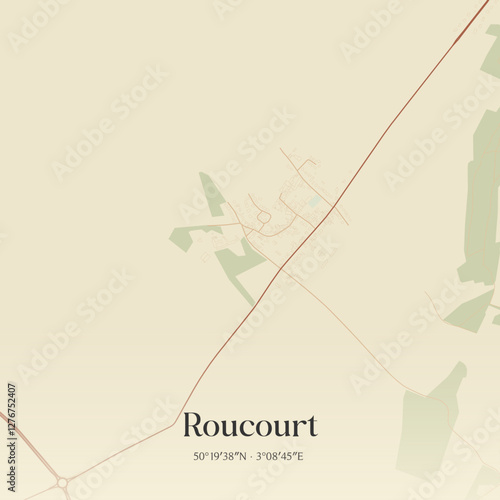 Vintage map of Roucourt, France.