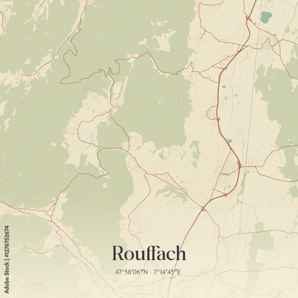 Obraz premium Vintage map of Rouffach, France.