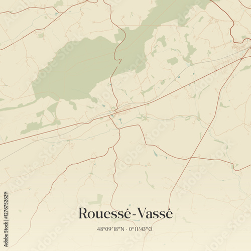 Vintage map of Rouessé-Vassé, France.