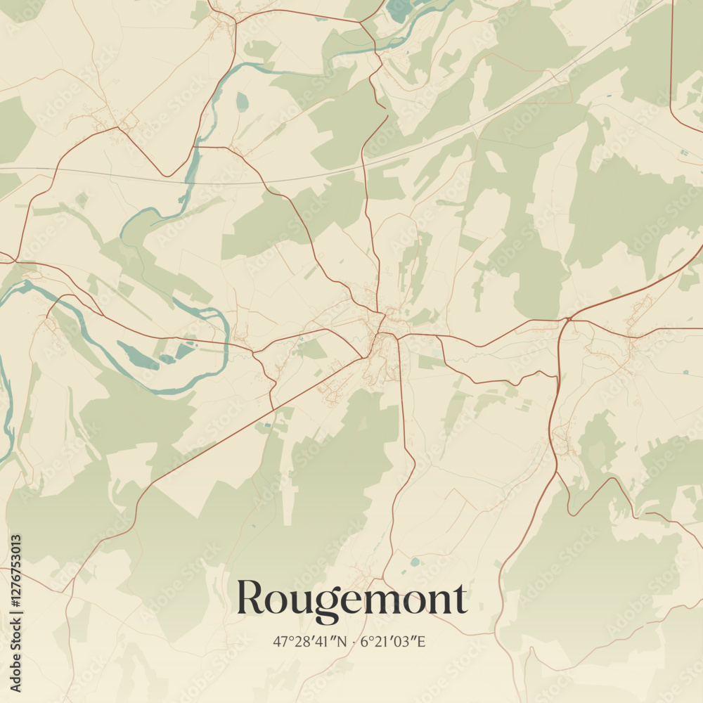 Obraz premium Vintage map of Rougemont, France.