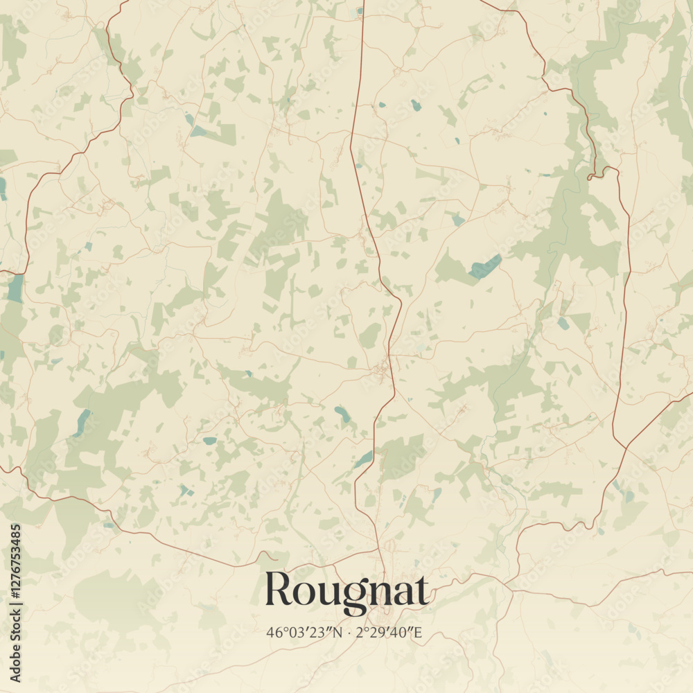 Fototapeta premium Vintage map of Rougnat, France.