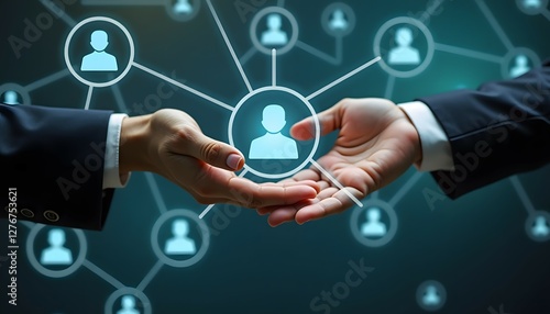 Close-up of hands connecting through digital interface, symbolizing professional networking