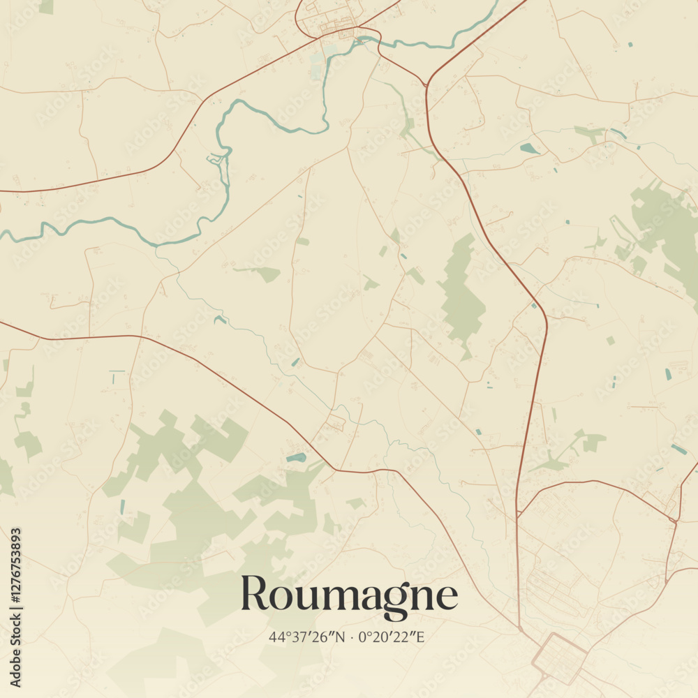 Fototapeta premium Vintage map of Roumagne, France.