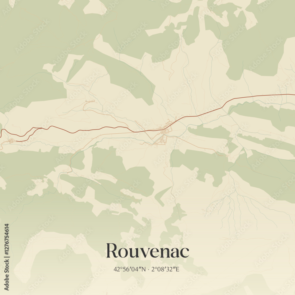 Obraz premium Vintage map of Rouvenac, France.