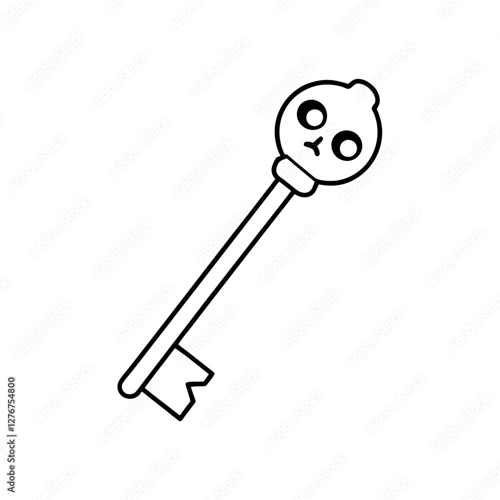 Creepy key with a skull handle line art illustration Creepy key with a skull handle line art illustration