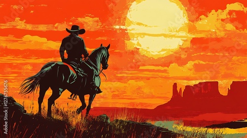 pop art cowboy riding horse wild west