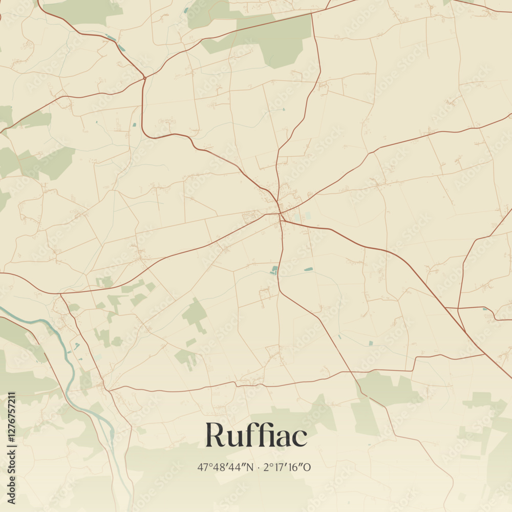 Fototapeta premium Vintage map of Ruffiac, France.