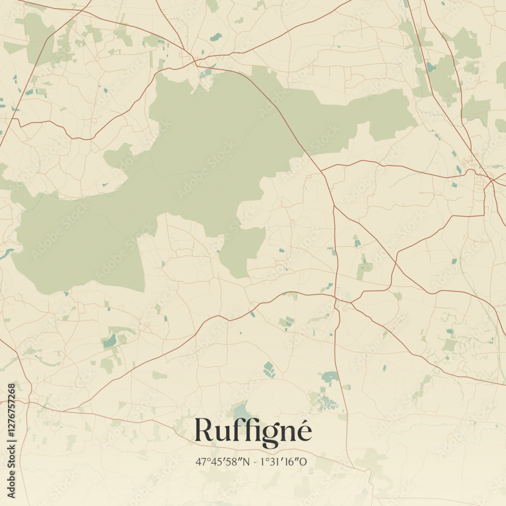 Fototapeta premium Vintage map of Ruffigné, France.