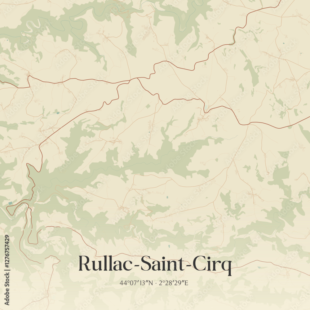 Fototapeta premium Vintage map of Rullac-Saint-Cirq, France.