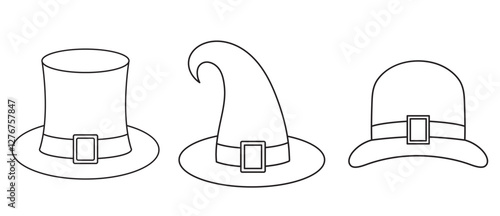 St. Patrick's Day, leprechaun hat set, black and white vector linear icon isolated on a white transparent background