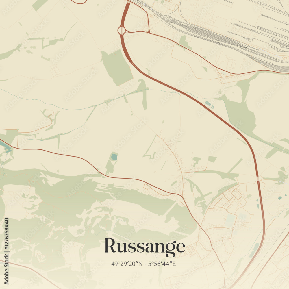Fototapeta premium Vintage map of Russange, France.