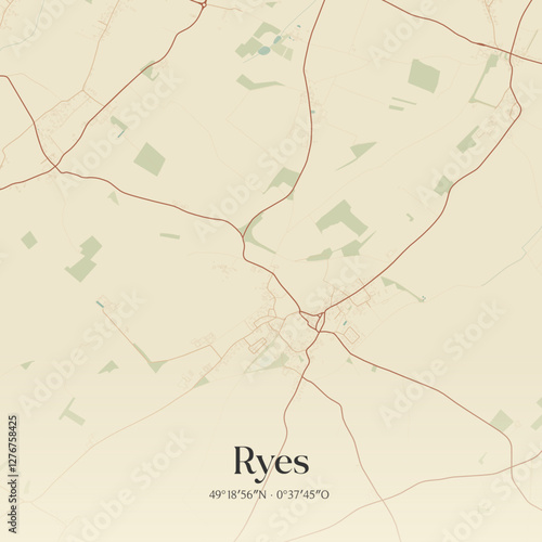 Vintage map of Ryes, France.