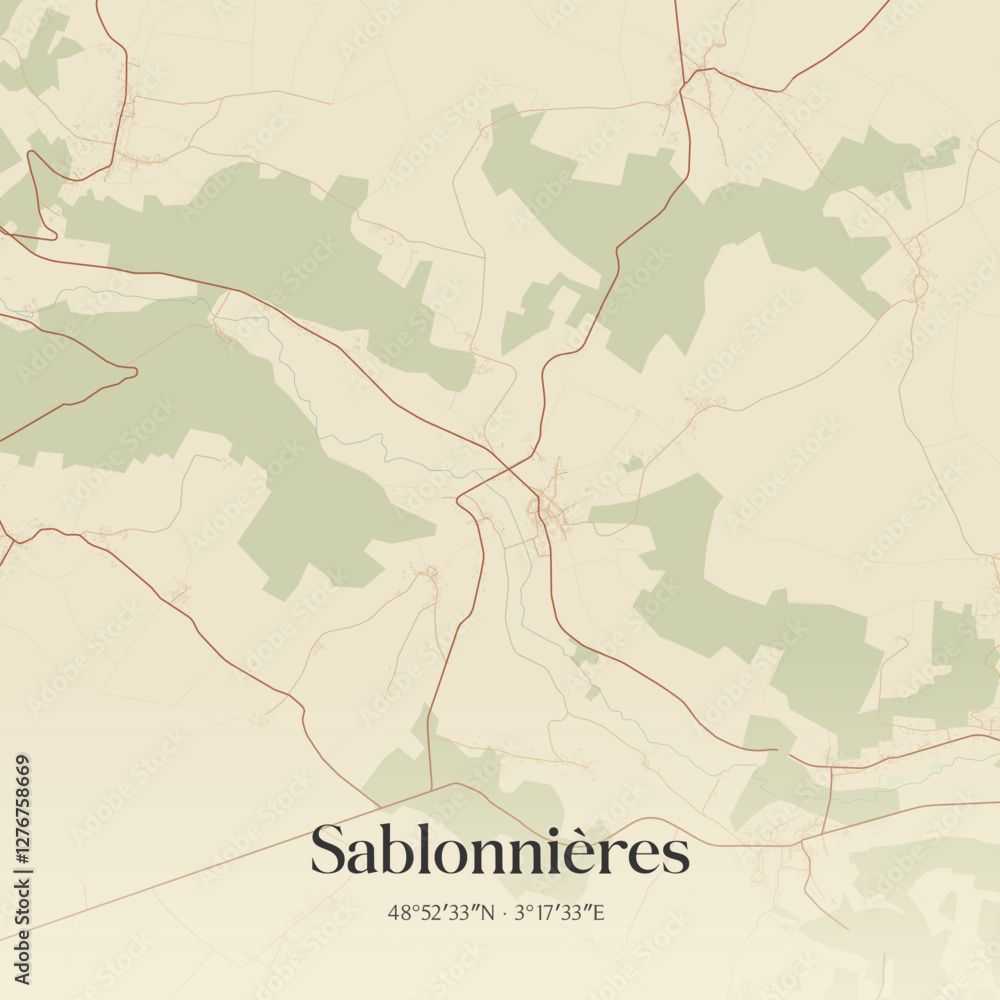 Fototapeta premium Vintage map of Sablonnières, France.