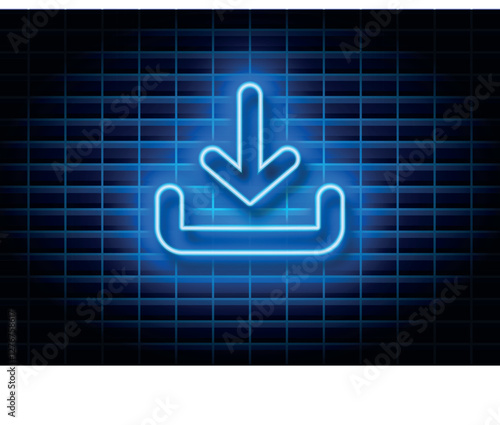 Neon Download and Upload icon. Download sign. Glowing neon download sign. Vector file