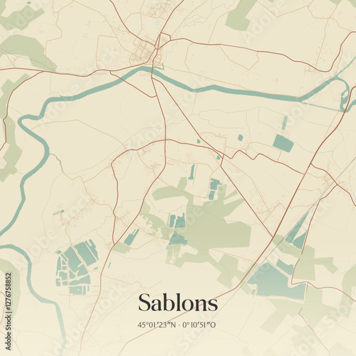 Vintage map of Sablons, France.