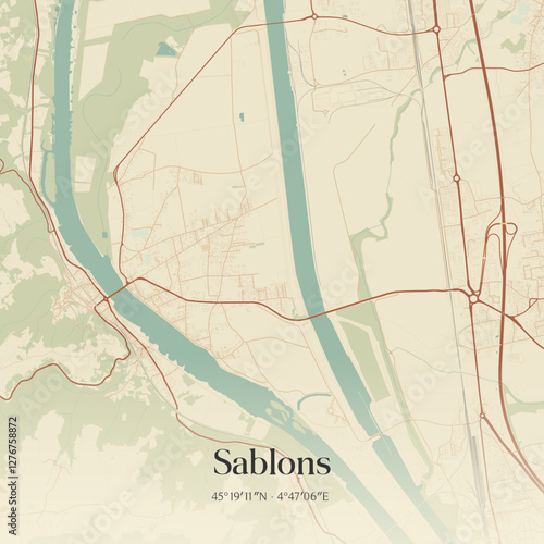 Vintage map of Sablons, France.
