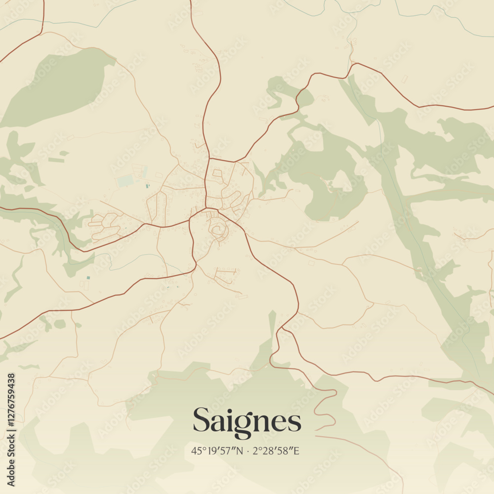 Obraz premium Vintage map of Saignes, France.