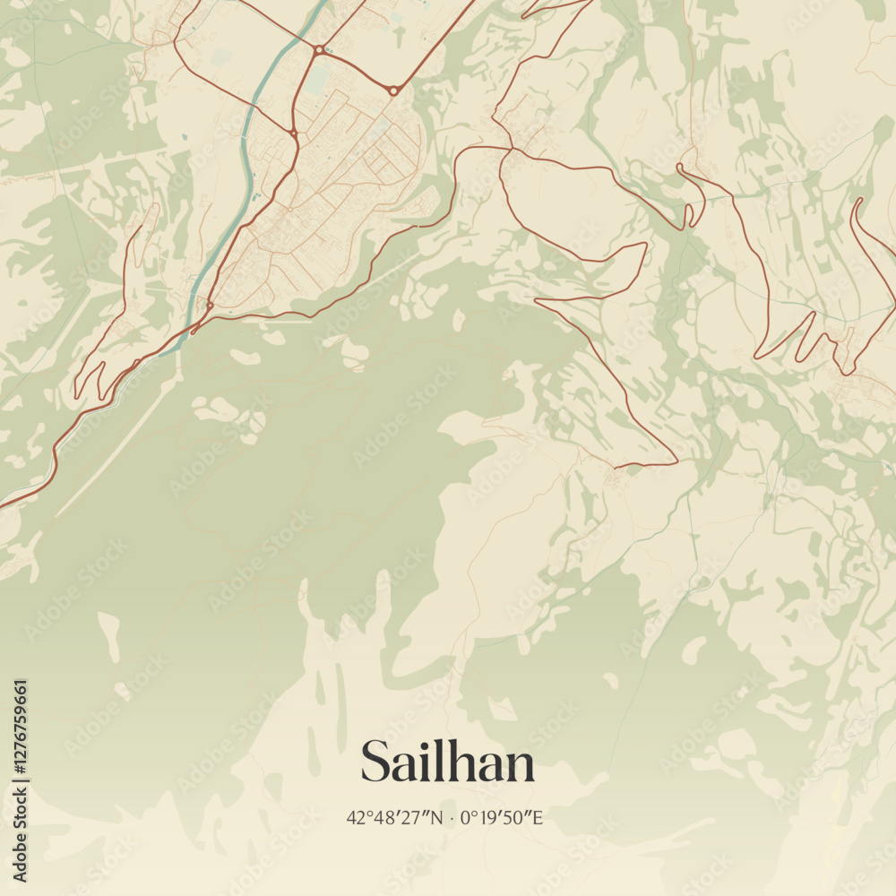 Obraz premium Vintage map of Sailhan, France.