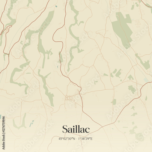 Vintage map of Saillac, France.